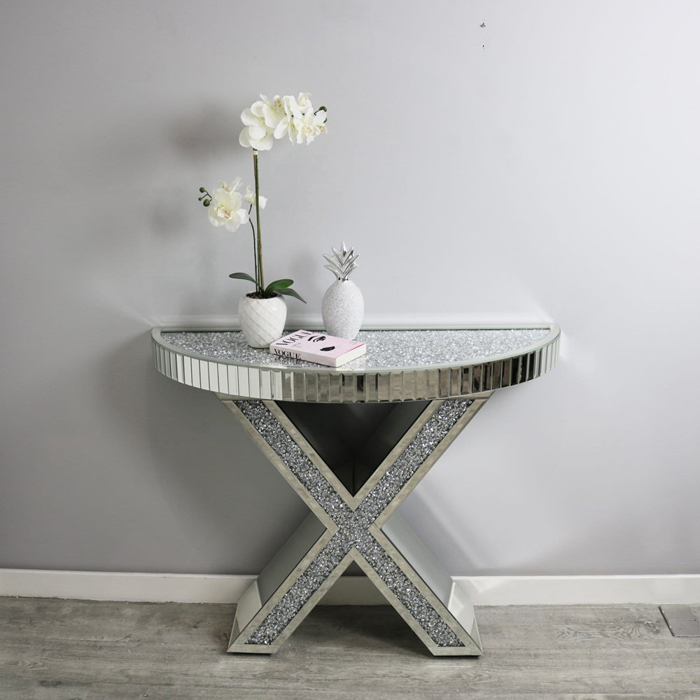Mercer41 Modern Tall Jylisa Mirrored Furniture Diamond Crushed Glass Mirror Tabletop Mirrored Jylisa Vanity Table Wayfair